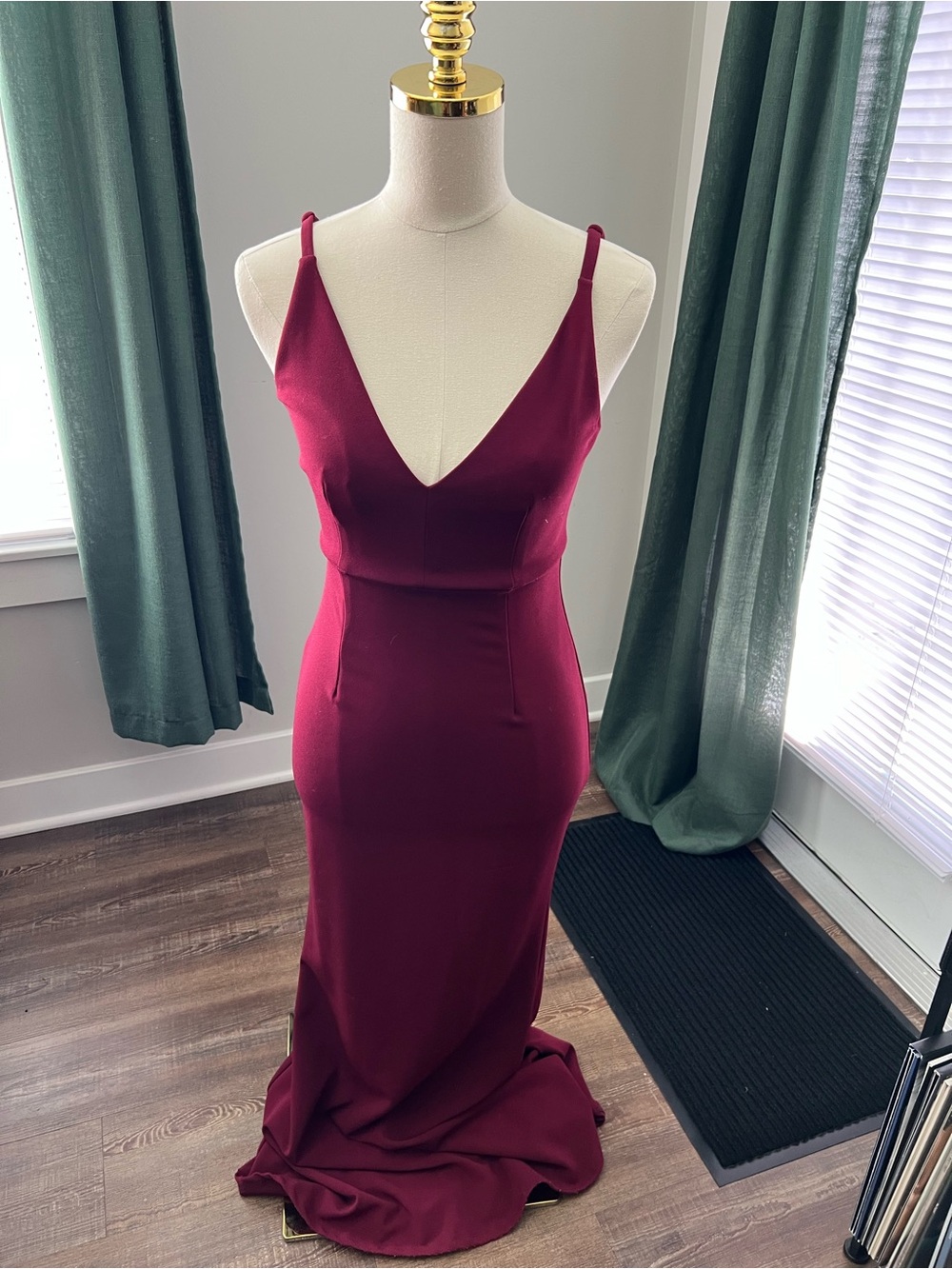 Lulus Melora Wine Red V Neck Mermaid Maxi Dress XS - Picture 3 of 16